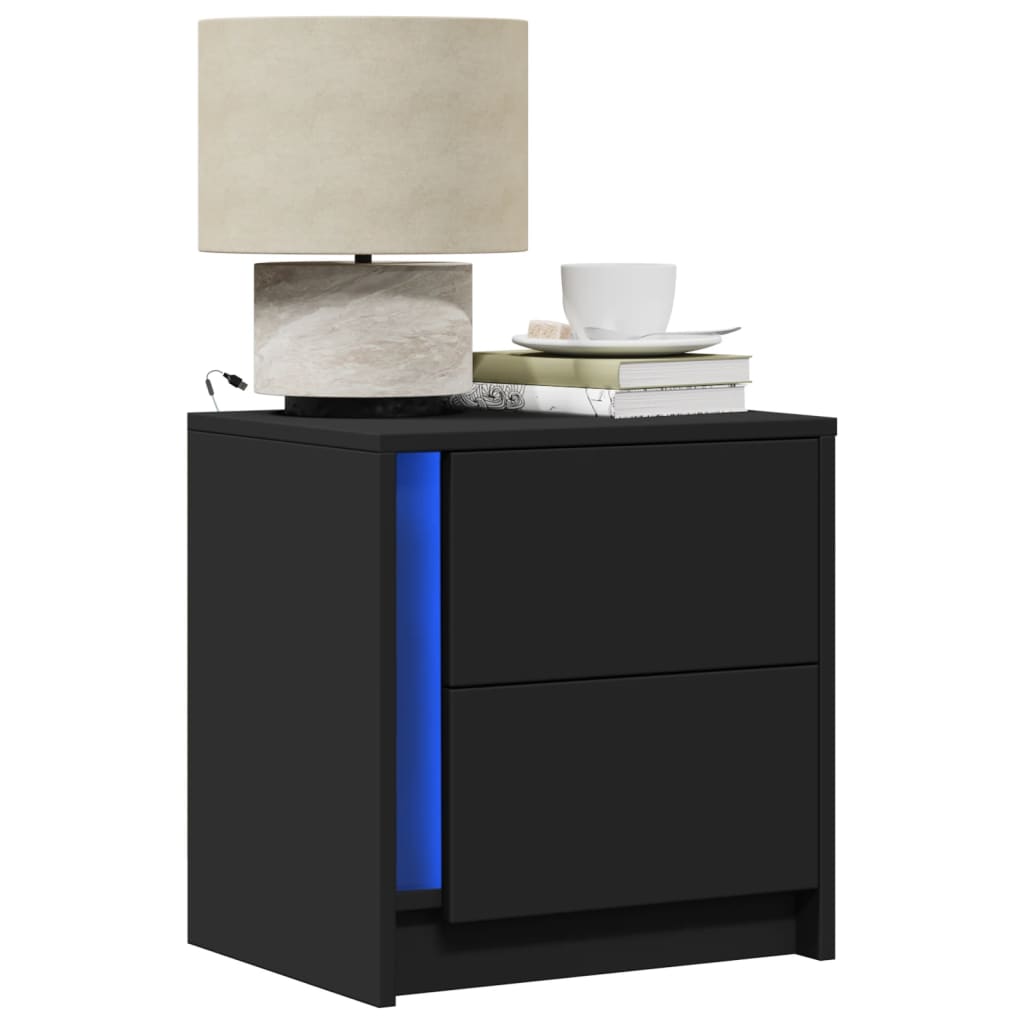 Bedside Cabinets with LED Lights 2 pcs Black Engineered Wood