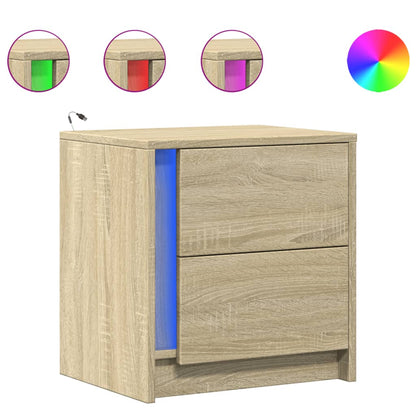 Bedside Cabinet with LED Lights Sonoma Oak Engineered Wood