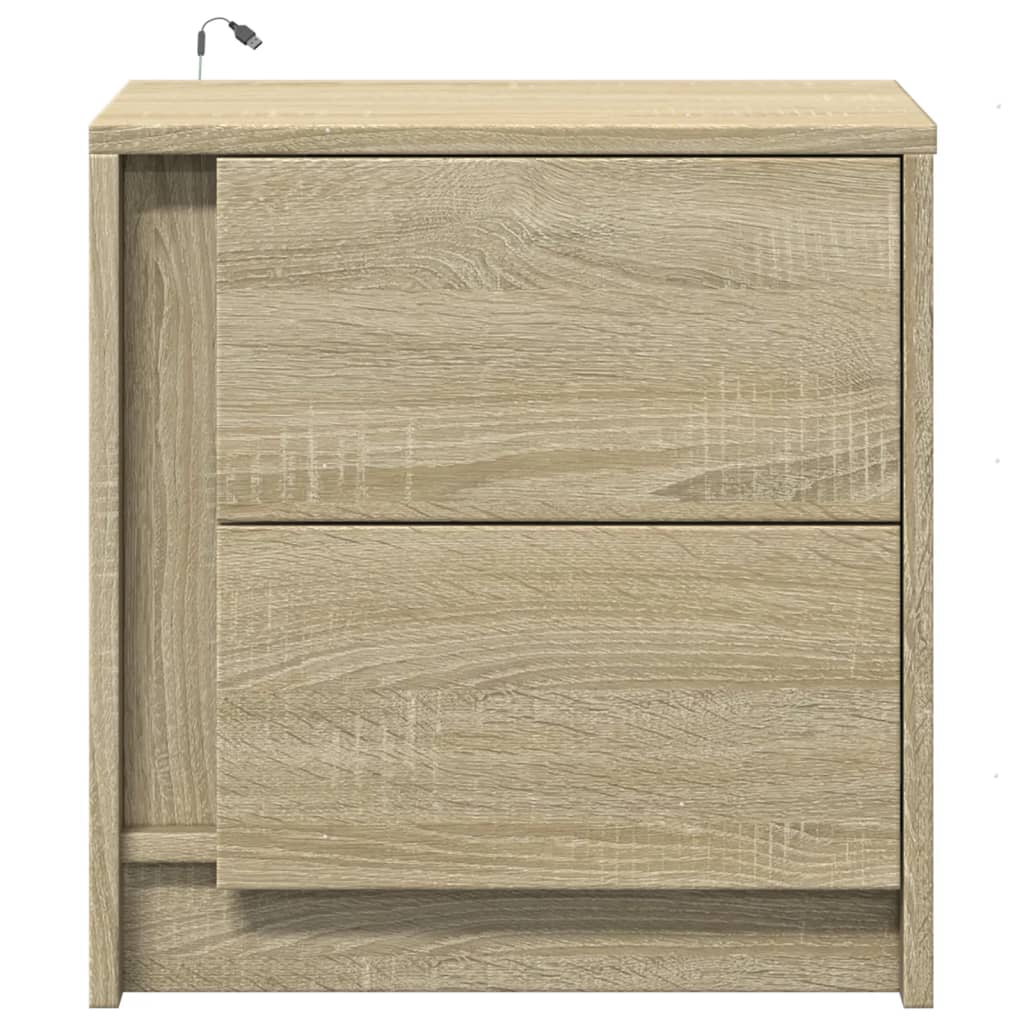 Bedside Cabinet with LED Lights Sonoma Oak Engineered Wood