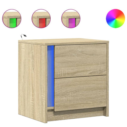 Bedside Cabinets with LED Lights 2 pcs Sonoma Oak Engineered Wood