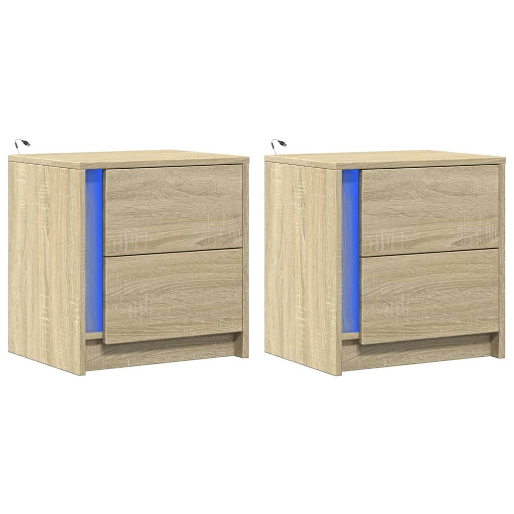 Bedside Cabinets with LED Lights 2 pcs Sonoma Oak Engineered Wood