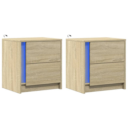 Bedside Cabinets with LED Lights 2 pcs Sonoma Oak Engineered Wood