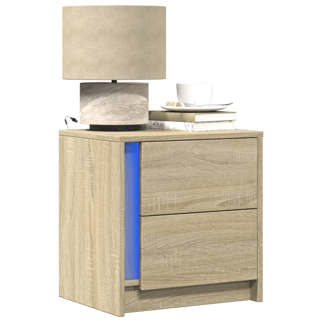 Bedside Cabinets with LED Lights 2 pcs Sonoma Oak Engineered Wood