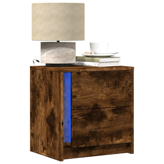 Bedside Cabinets with LED Lights 2 pcs Smoked Oak Engineered Wood