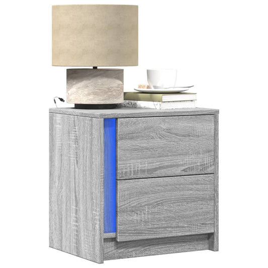 Bedside Cabinets with LED Lights 2 pcs Grey Sonoma Engineered Wood