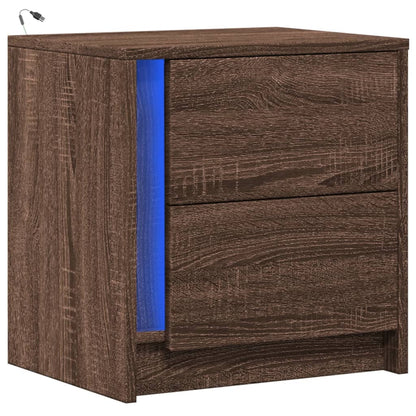 Bedside Cabinet with LED Lights Brown Oak Engineered Wood