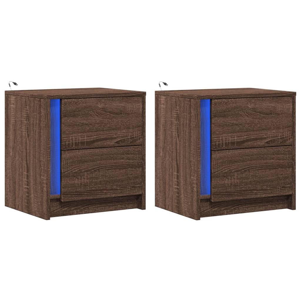 Bedside Cabinets with LED Lights 2 pcs Brown Oak Engineered Wood