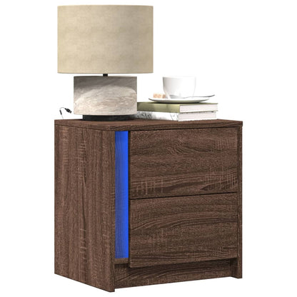 Bedside Cabinets with LED Lights 2 pcs Brown Oak Engineered Wood