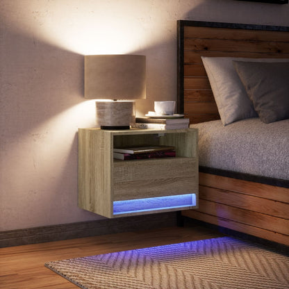 Wall-mounted Bedside Cabinet with LED Lights Sonoma Oak