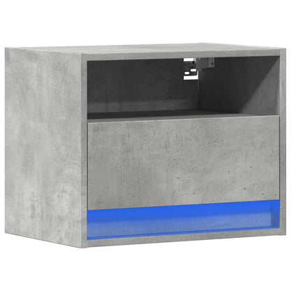 Wall-mounted Bedside Cabinet with LED Lights Concrete Grey