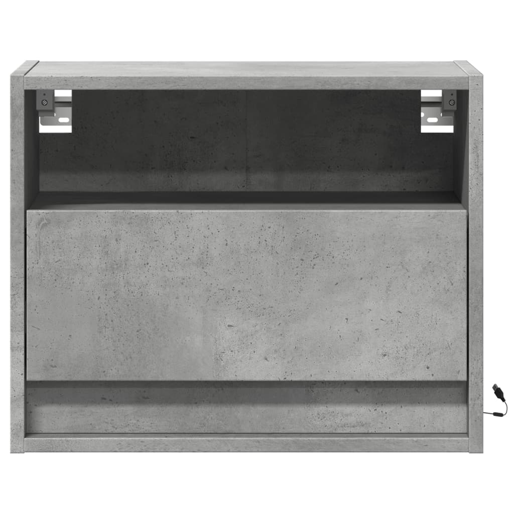 Wall-mounted Bedside Cabinet with LED Lights Concrete Grey