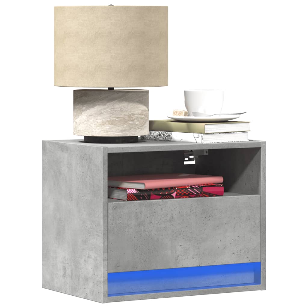 Wall-mounted Bedside Cabinets with LED Lights 2 pcs Concrete Grey