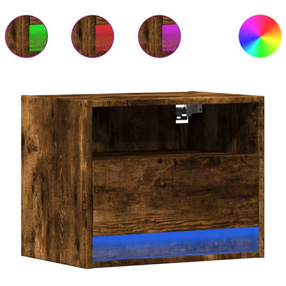 Wall-mounted Bedside Cabinet with LED Lights Smoked Oak