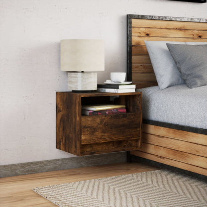 Wall-mounted Bedside Cabinet with LED Lights Smoked Oak