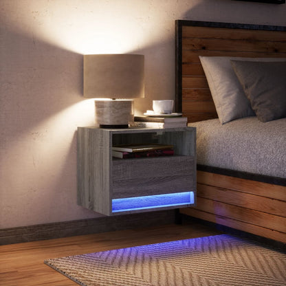 Wall-mounted Bedside Cabinet with LED Lights Grey Sonoma