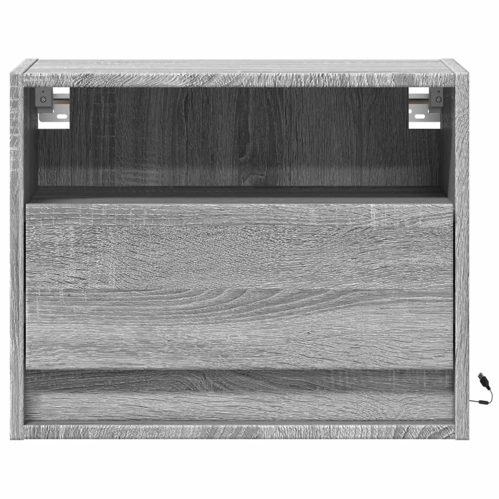 Wall-mounted Bedside Cabinet with LED Lights Grey Sonoma