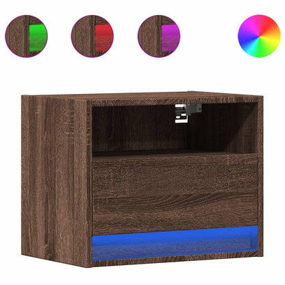 Wall-mounted Bedside Cabinet with LED Lights Brown Oak