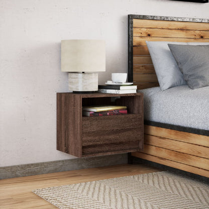 Wall-mounted Bedside Cabinet with LED Lights Brown Oak