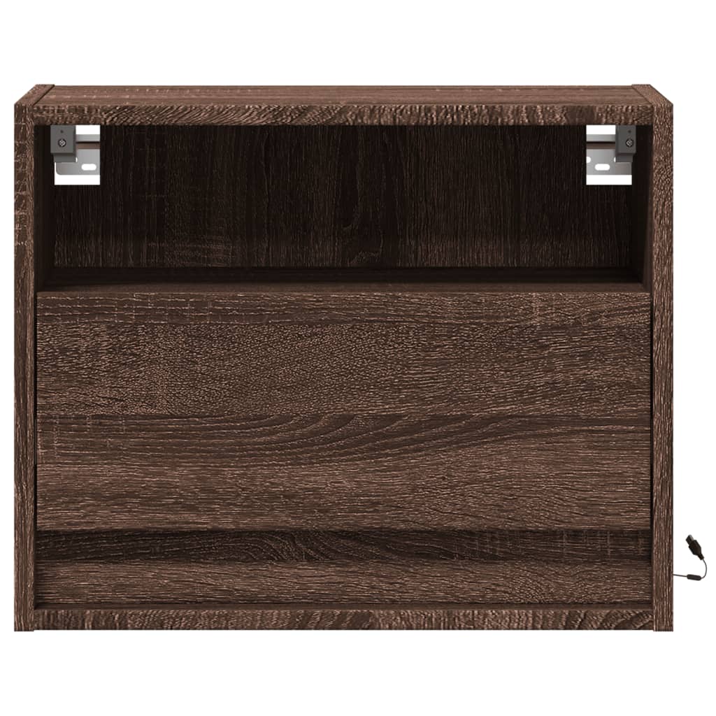 Wall-mounted Bedside Cabinet with LED Lights Brown Oak