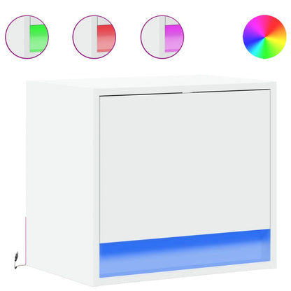 Wall-mounted Bedside Cabinet with LED Lights White