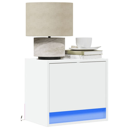 Wall-mounted Bedside Cabinet with LED Lights White