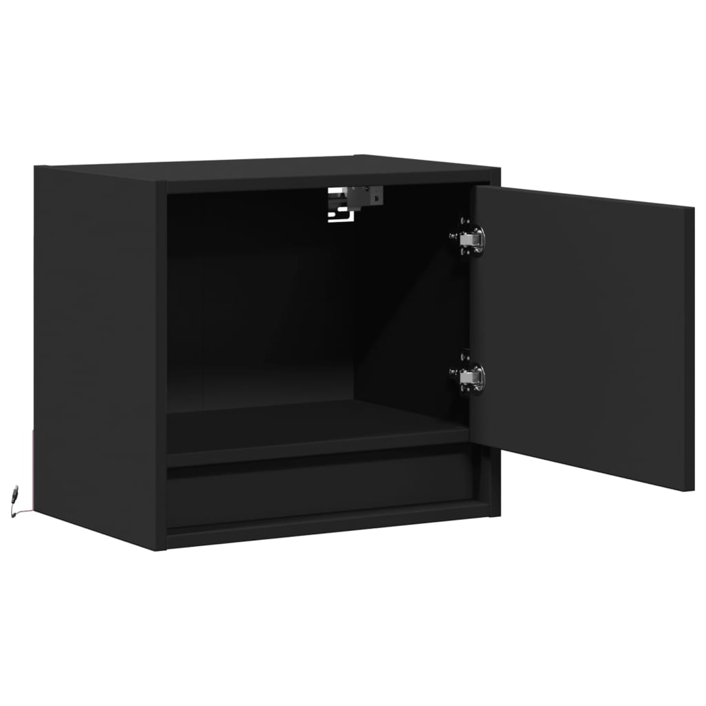 Wall-mounted Bedside Cabinet with LED Lights Black