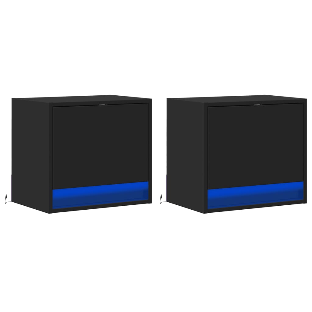 Wall-mounted Bedside Cabinets with LED Lights 2 pcs Black