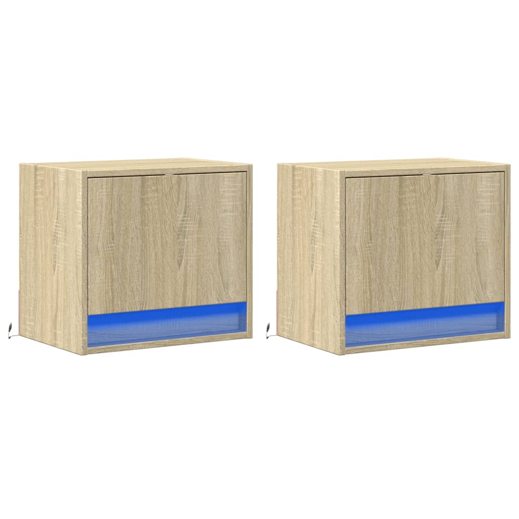 Wall-mounted Bedside Cabinets with LED Lights 2 pcs Sonoma Oak