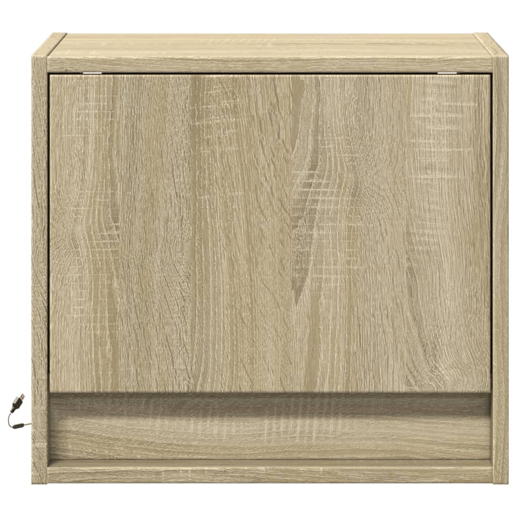 Wall-mounted Bedside Cabinets with LED Lights 2 pcs Sonoma Oak