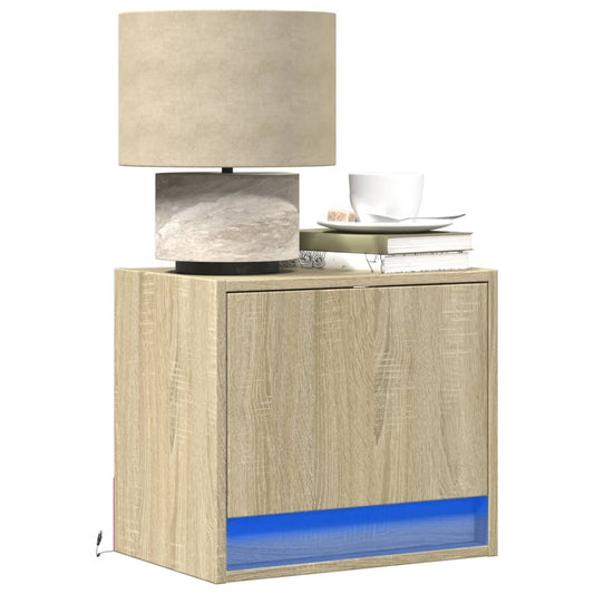 Wall-mounted Bedside Cabinets with LED Lights 2 pcs Sonoma Oak