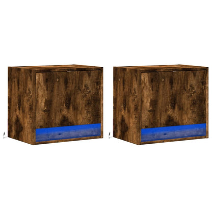 Wall-mounted Bedside Cabinets with LED Lights 2 pcs Smoked Oak