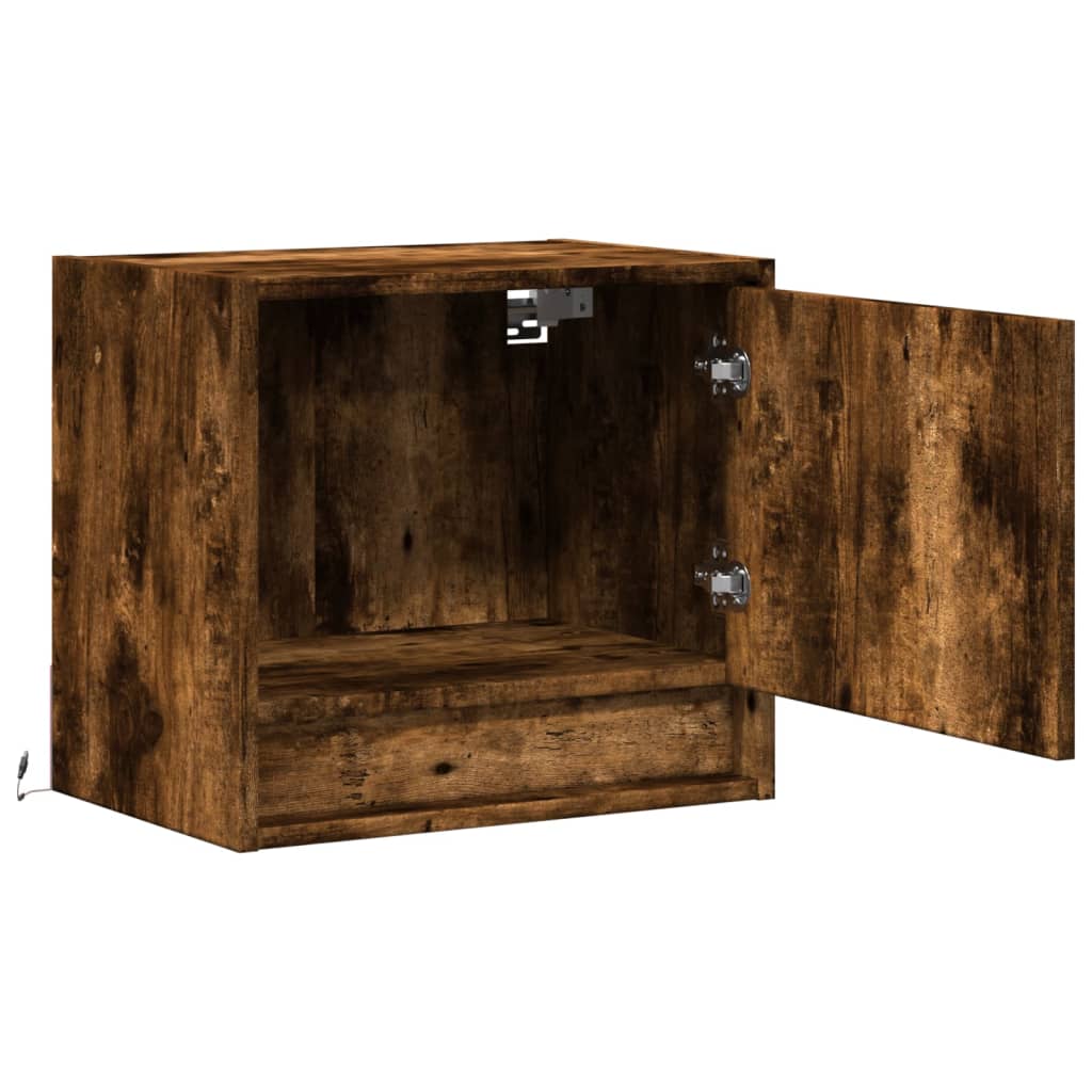 Wall-mounted Bedside Cabinets with LED Lights 2 pcs Smoked Oak