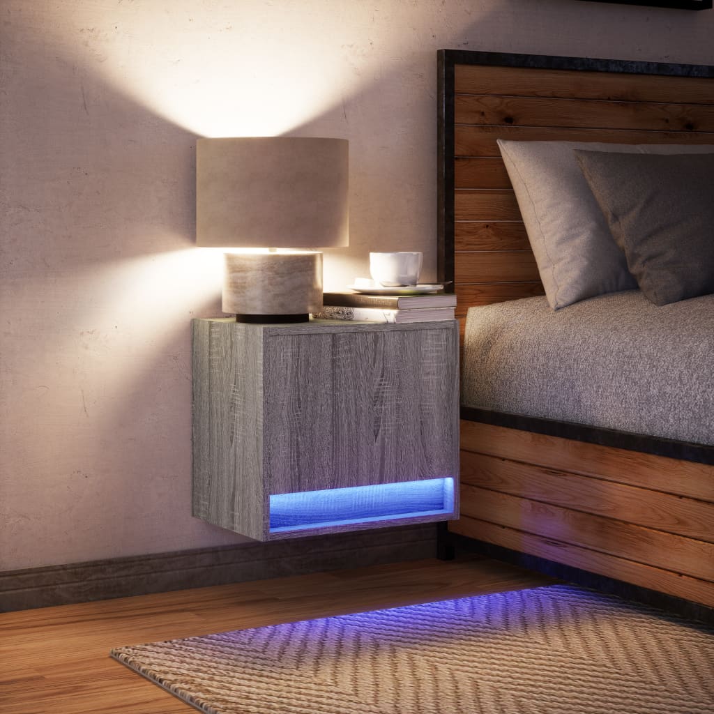 Wall-mounted Bedside Cabinet with LED Lights Grey Sonoma