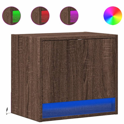 Wall-mounted Bedside Cabinet with LED Lights Brown Oak