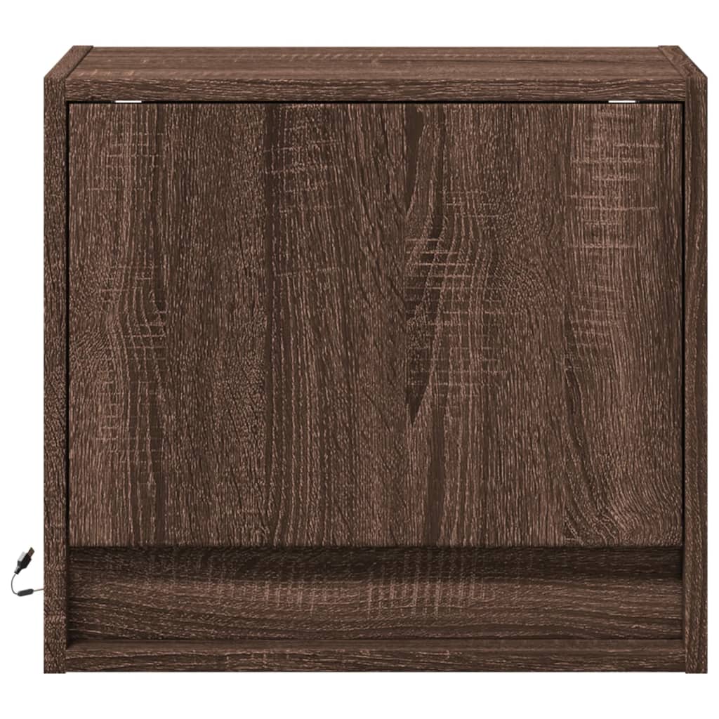 Wall-mounted Bedside Cabinet with LED Lights Brown Oak