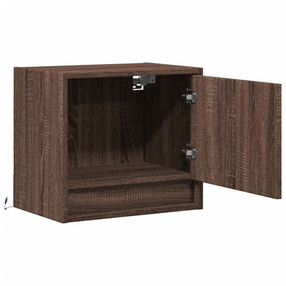 Wall-mounted Bedside Cabinet with LED Lights Brown Oak