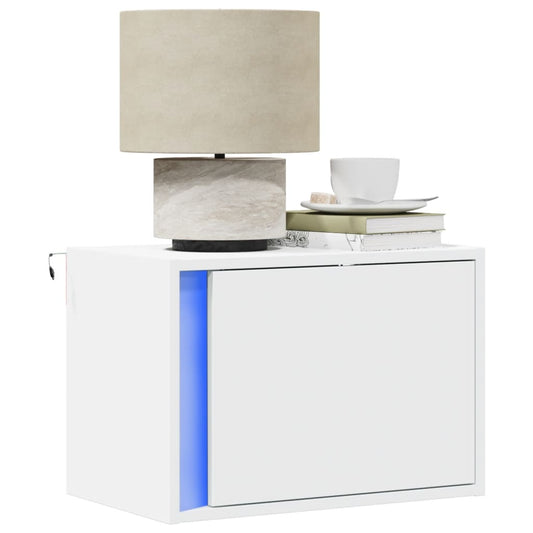 Wall-mounted Bedside Cabinet with LED Lights White