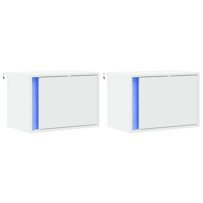 Wall-mounted Bedside Cabinets with LED Lights 2 pcs White