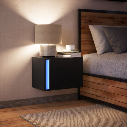 Wall-mounted Bedside Cabinet with LED Lights Black