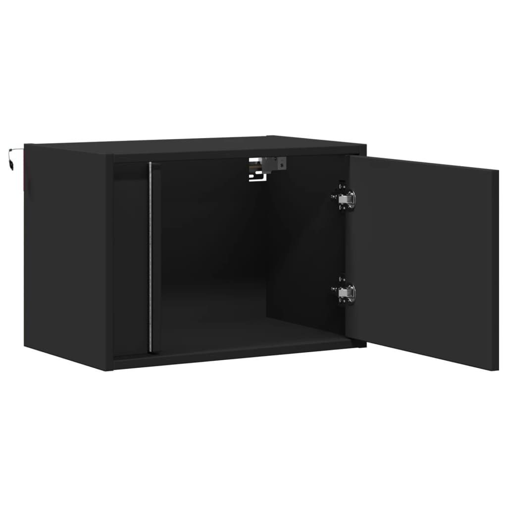 Wall-mounted Bedside Cabinet with LED Lights Black