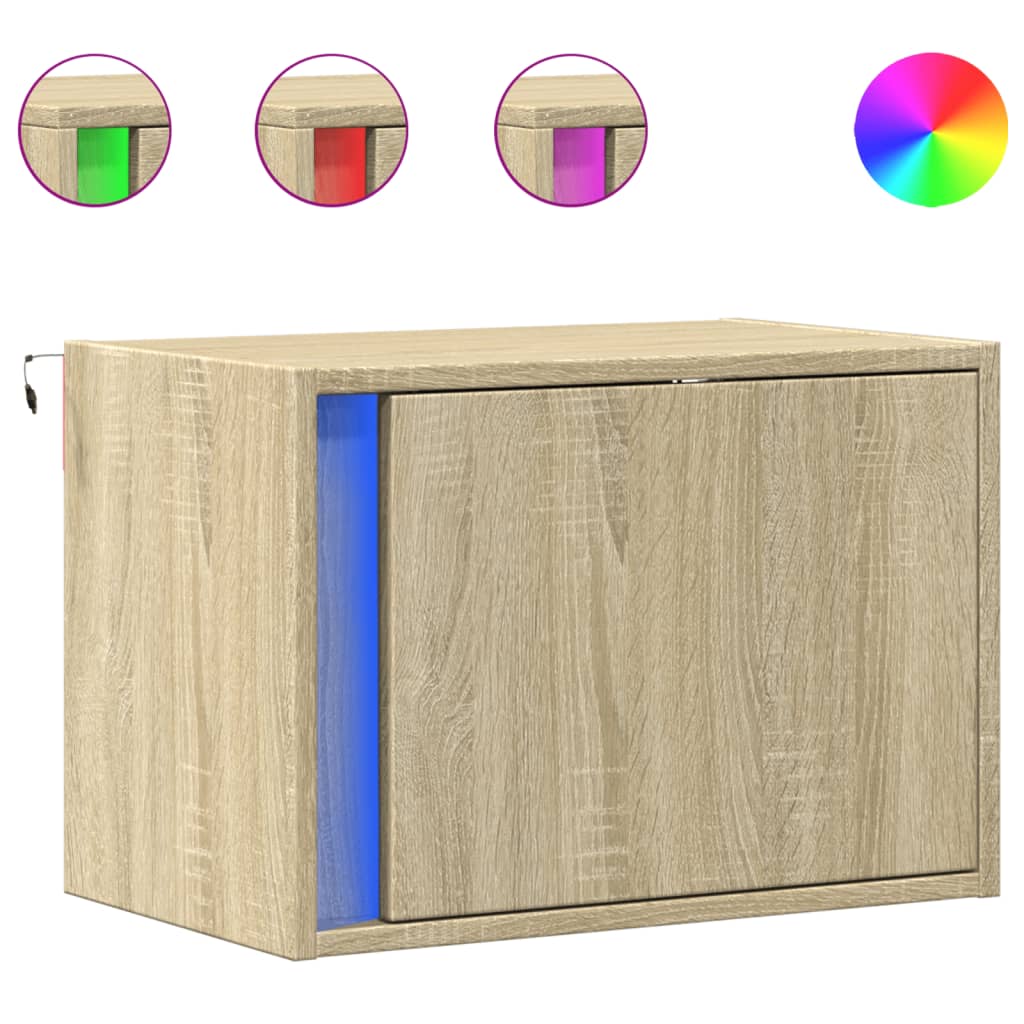 Wall-mounted Bedside Cabinets with LED Lights 2 pcs Sonoma Oak