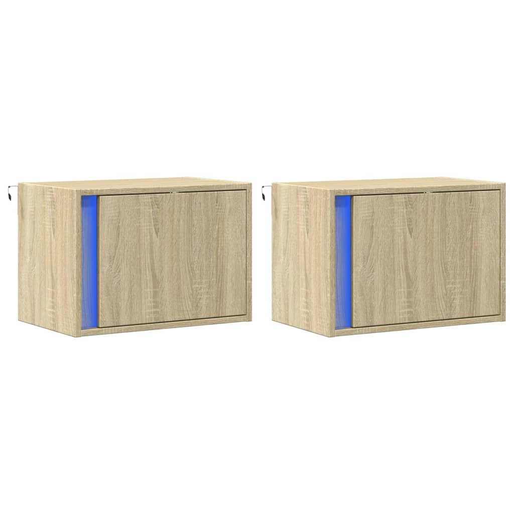 Wall-mounted Bedside Cabinets with LED Lights 2 pcs Sonoma Oak