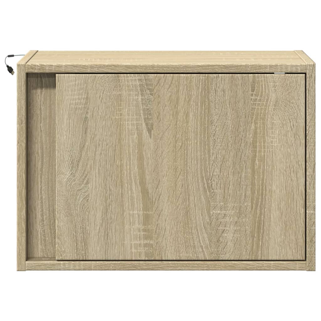 Wall-mounted Bedside Cabinets with LED Lights 2 pcs Sonoma Oak