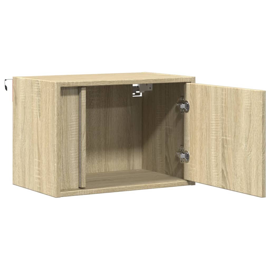 Wall-mounted Bedside Cabinets with LED Lights 2 pcs Sonoma Oak