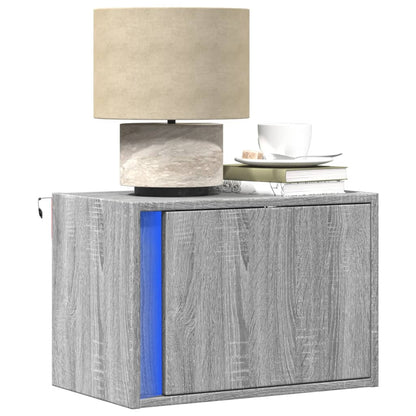 Wall-mounted Bedside Cabinet with LED Lights Grey Sonoma