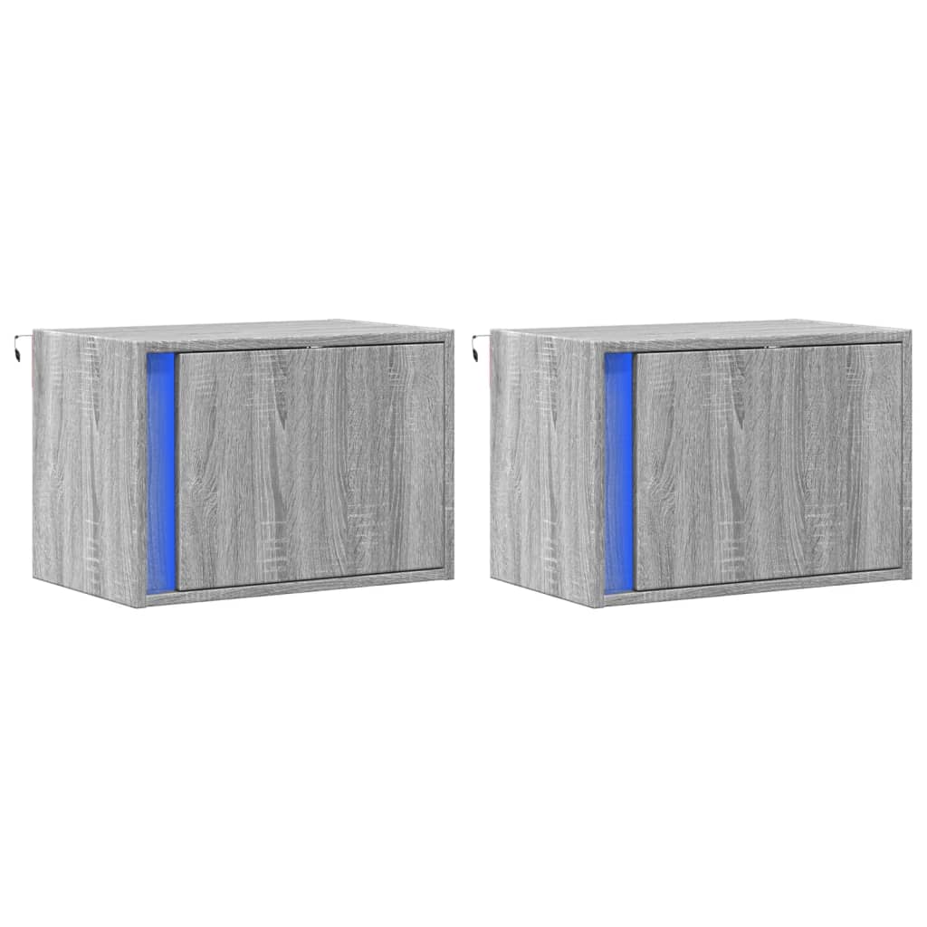 Wall-mounted Bedside Cabinets with LED Lights 2 pcs Grey Sonoma