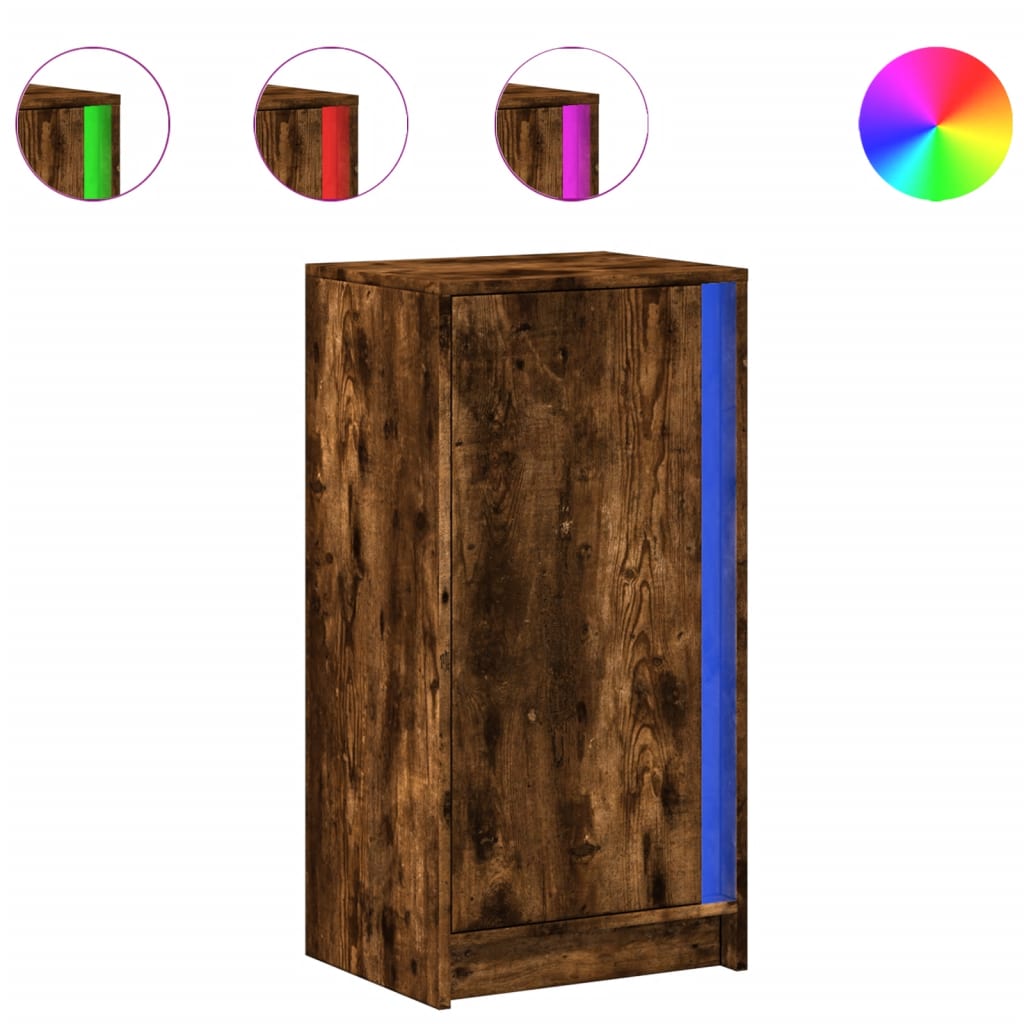 Sideboard with LED Smoked Oak 42.5x34x85 cm Engineered Wood