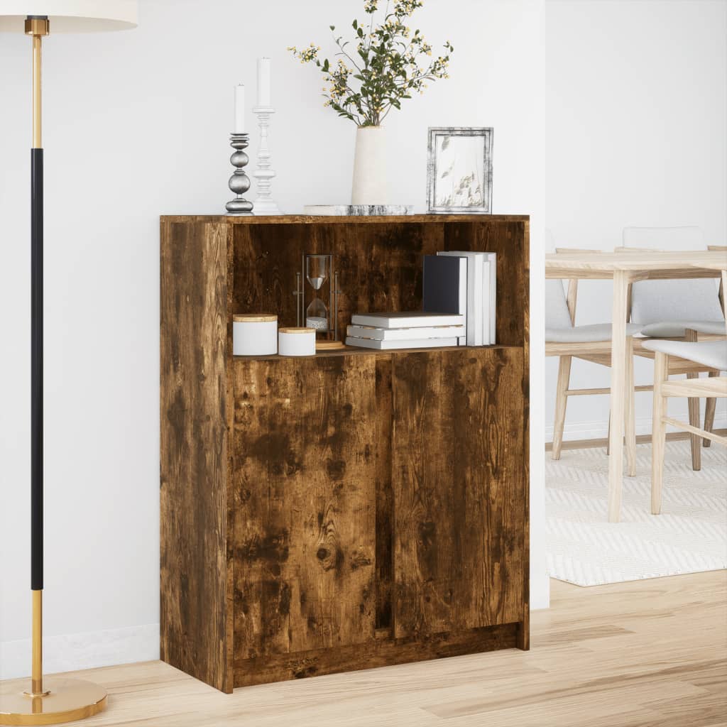 Sideboard with LED Smoked Oak 77x34x100 cm Engineered Wood