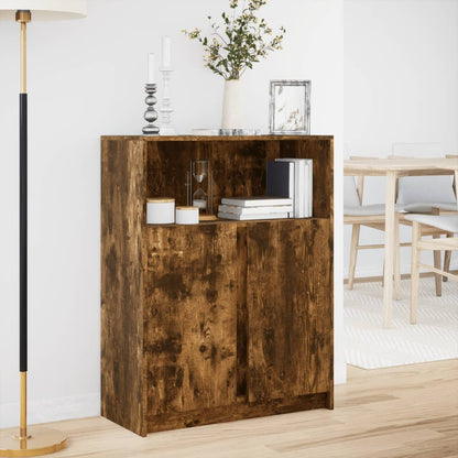 Sideboard with LED Smoked Oak 77x34x100 cm Engineered Wood