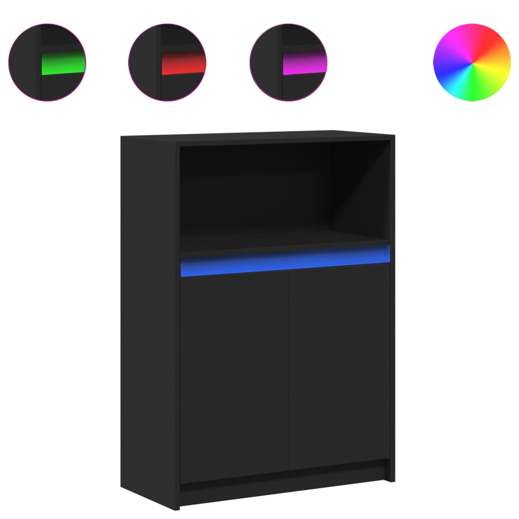 Sideboard with LED Black 72x34x100 cm Engineered Wood